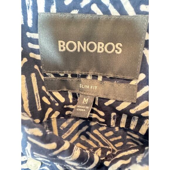 Bonobos Slim Medium Short Sleeve Blue Geometric Collared Shirt - Picture 3 of 10